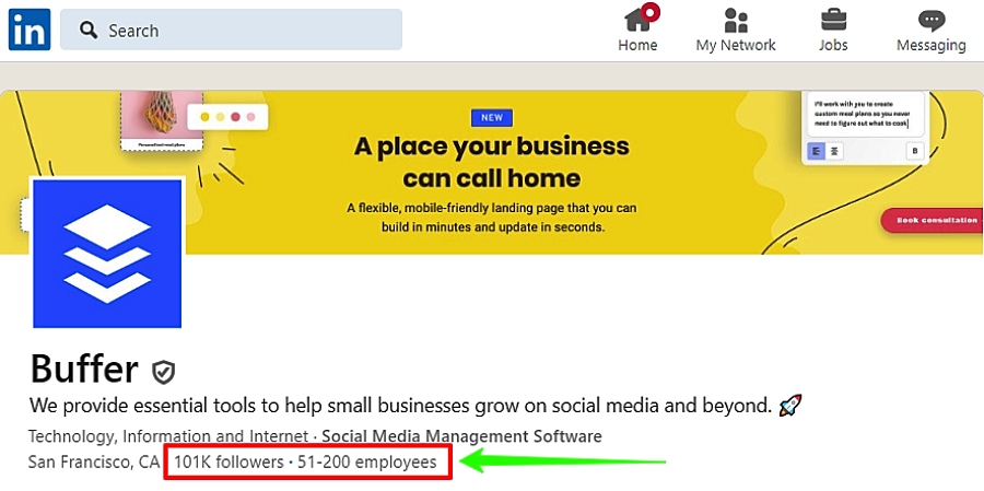 showing the buffer achievements in terms of organic reach on LinkedIn