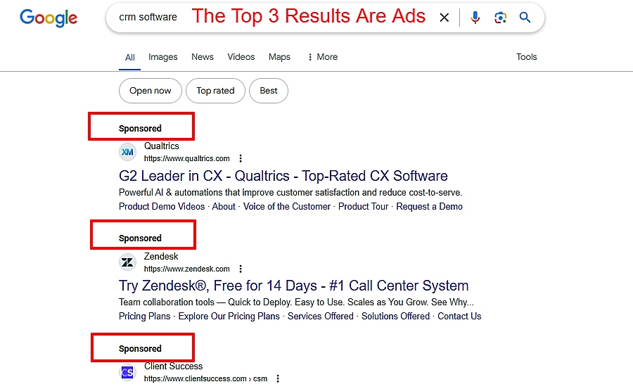 example of businesses advertising with google text search ads