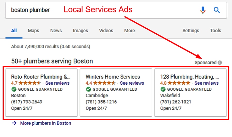 example of how google local services appear in search results