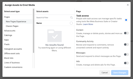 select assets to share with your business partner
