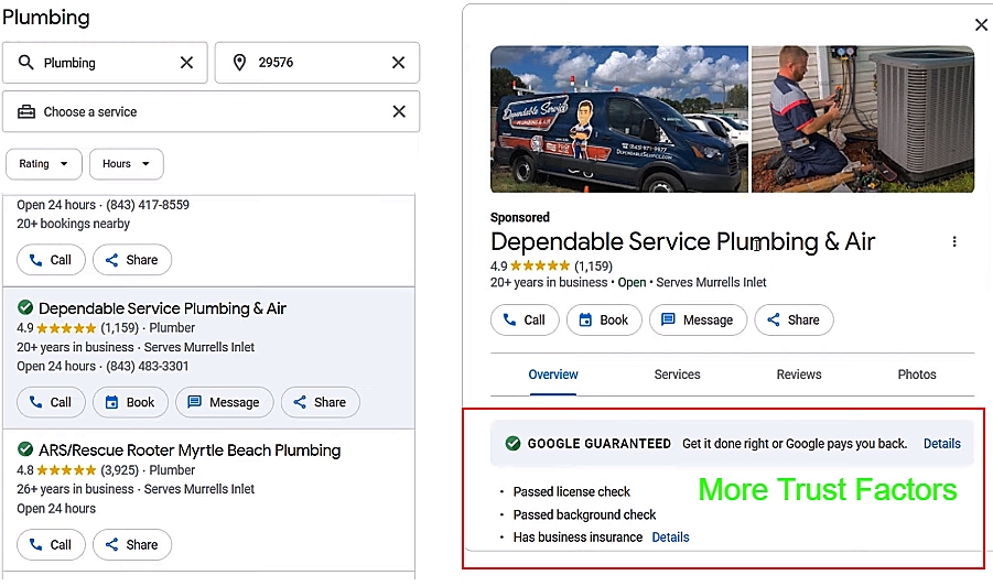google guaranteed and google screened are additional trust factors