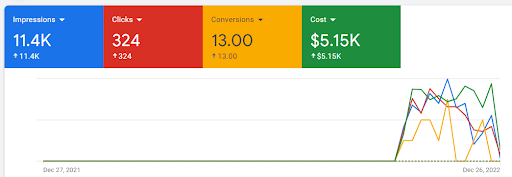 screenshot from google ads account showing the results achieved by year end